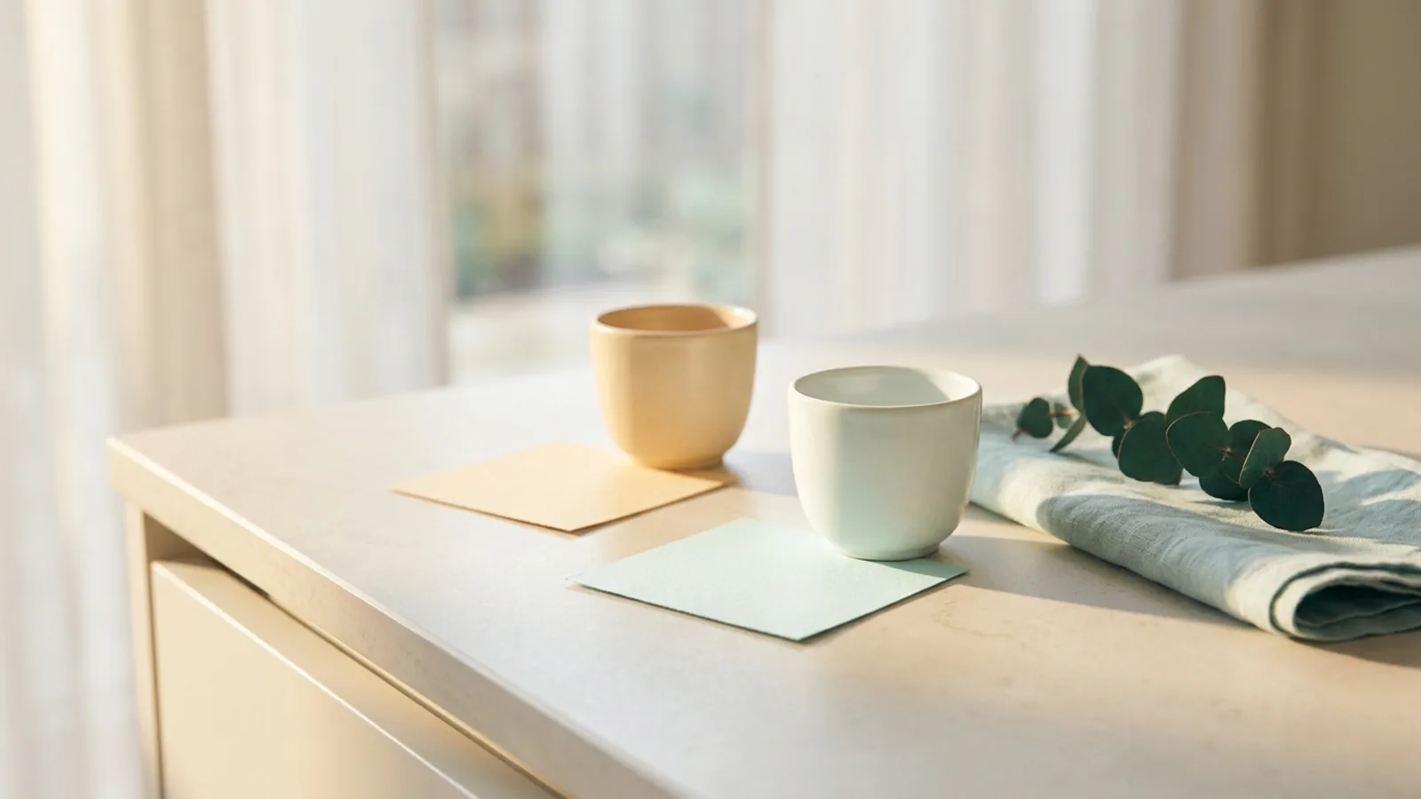 Two small notes on a kitchen counter in morning light, comparing two weeks