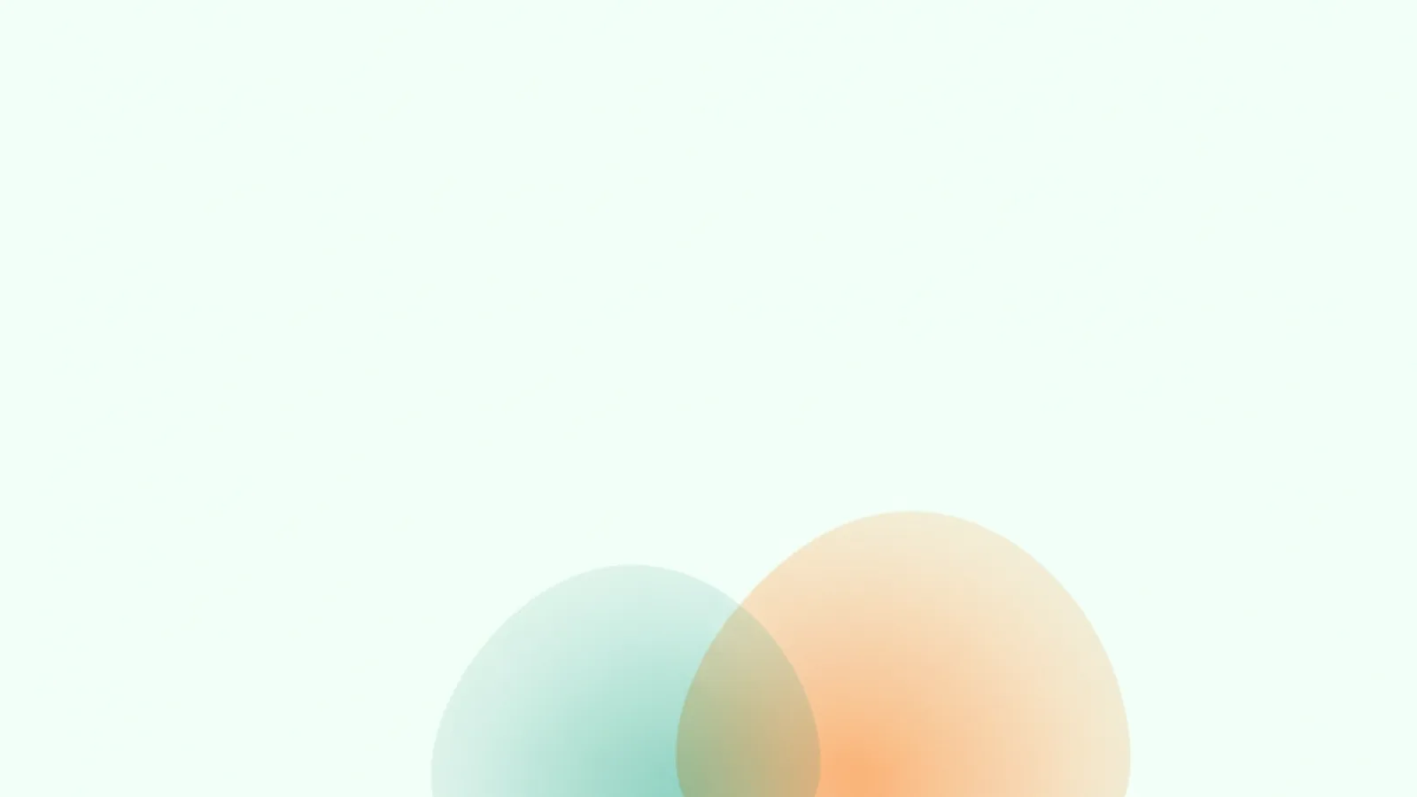Two soft rounded shapes balanced against each other in sand and mint tones