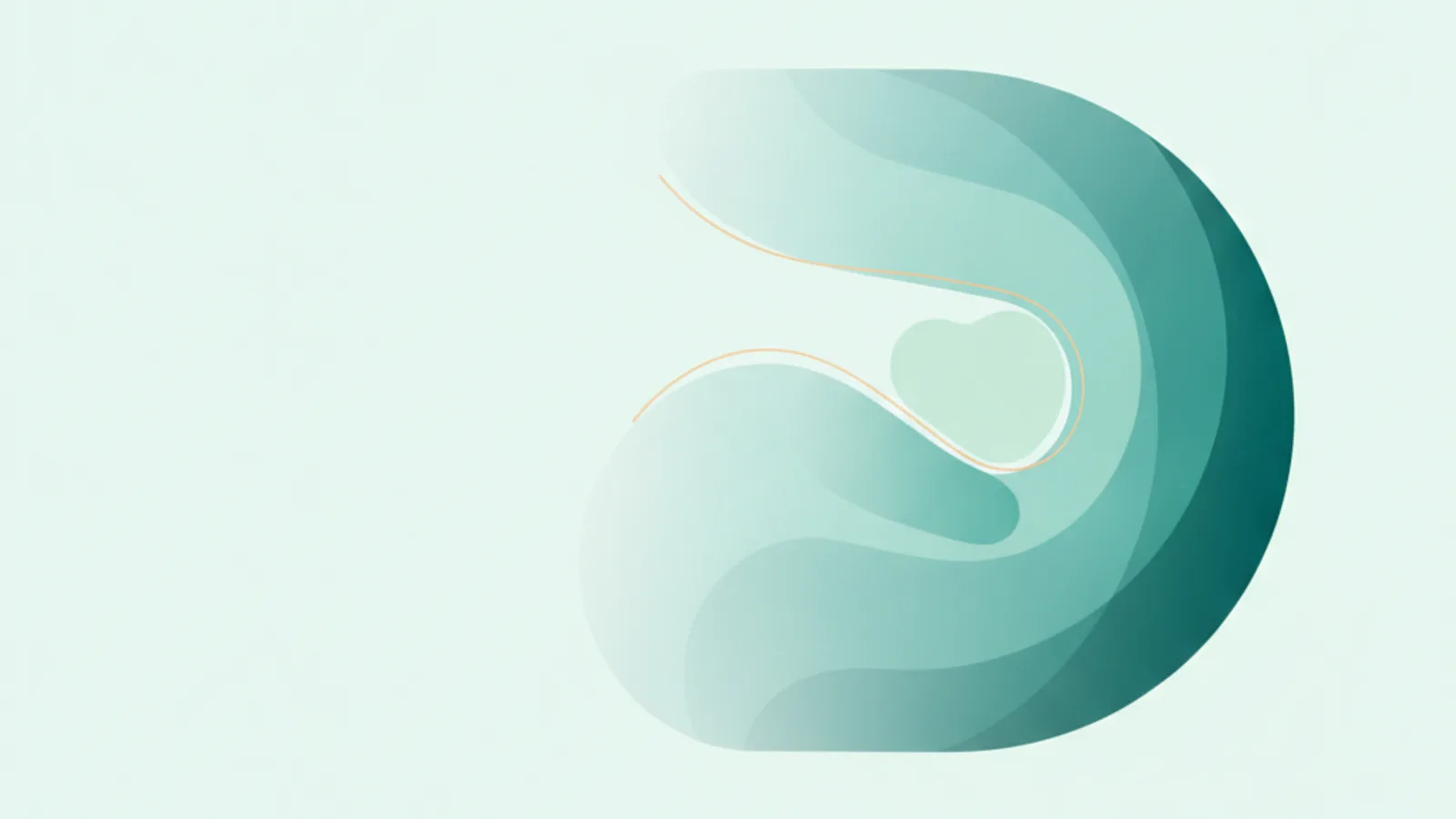 A soft enclosed shape in mint and forest tones, quiet and protected
