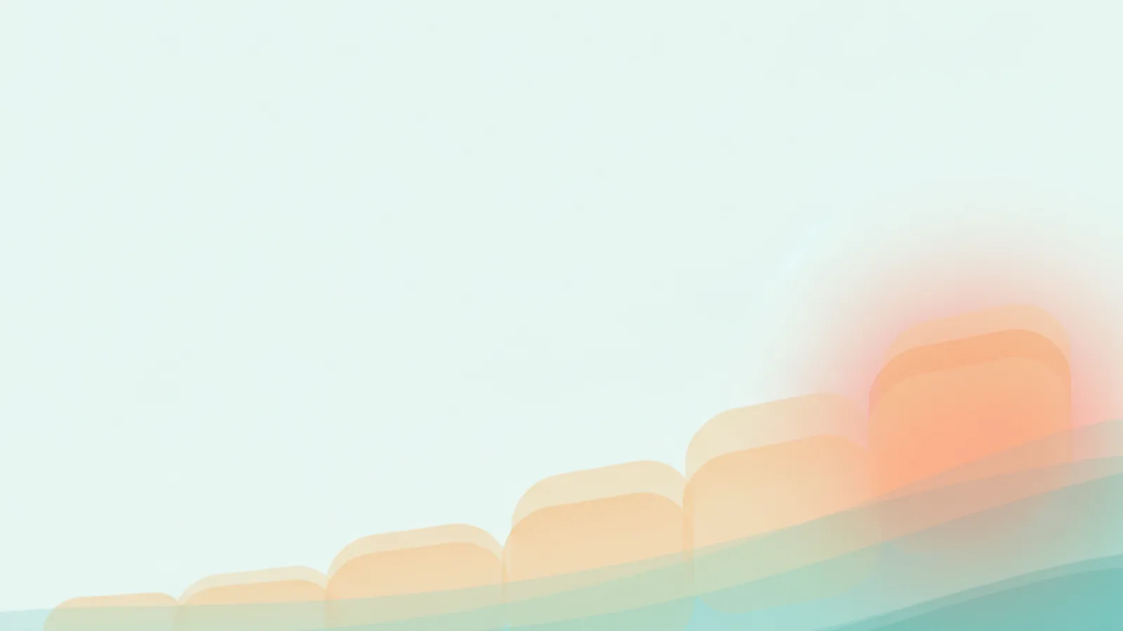 Soft layered fields in sand and mint tones, stacked into a slope that rises to the right edge