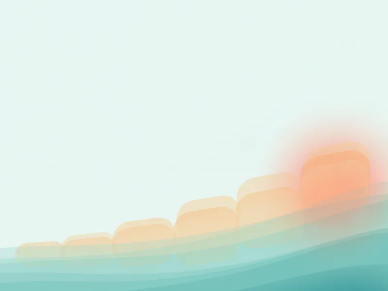 Soft layered fields in sand and mint tones, stacked into a slope that rises to the right edge