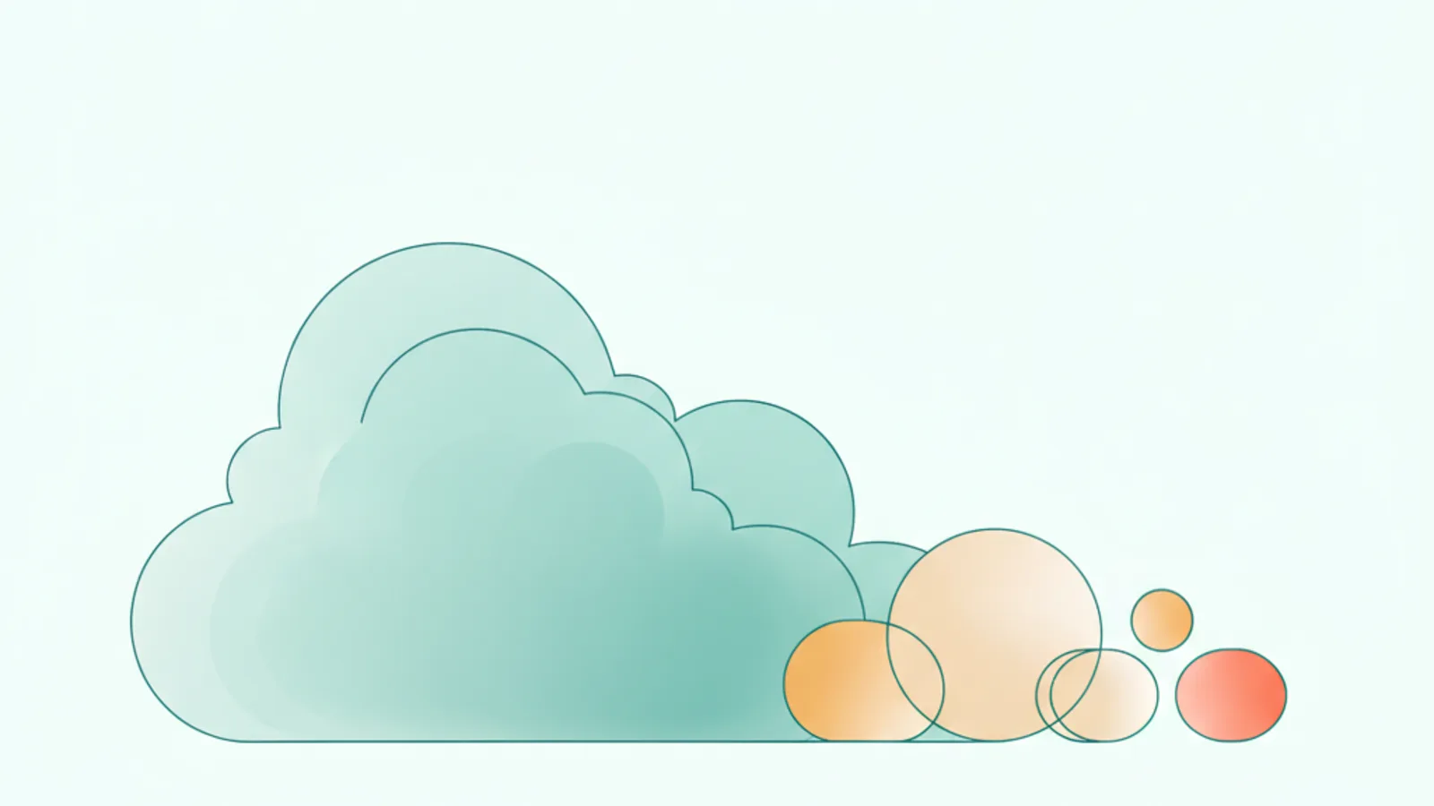 One soft shape separating into several distinct smaller forms in mint and sand tones