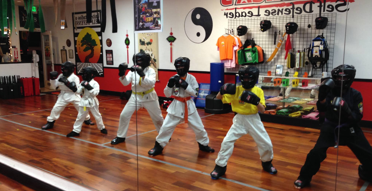 Imagery of the dojo and students practicing inside