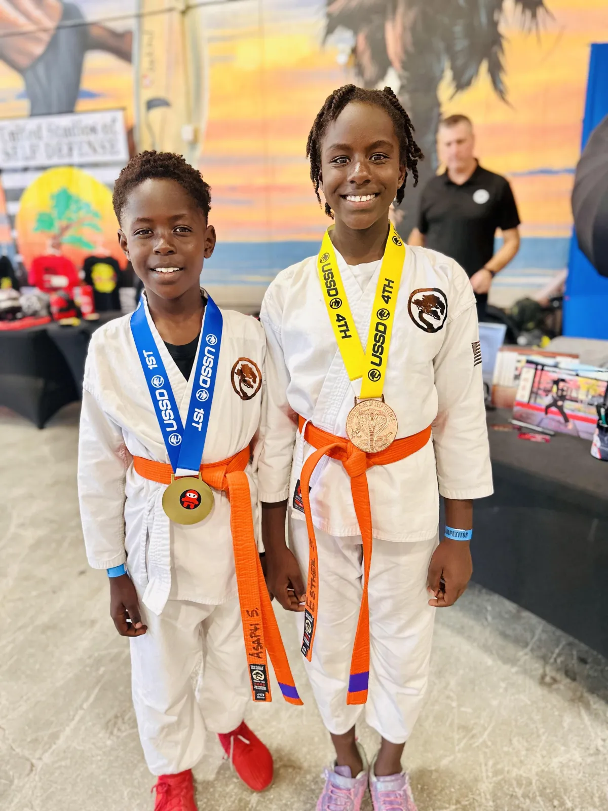 Imagery of the dojo and students practicing inside