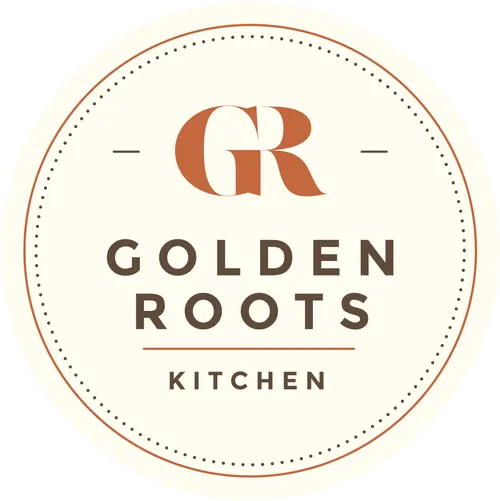 Golden Roots Kitchen logo featuring stylized initials GR inside a dotted circular border.