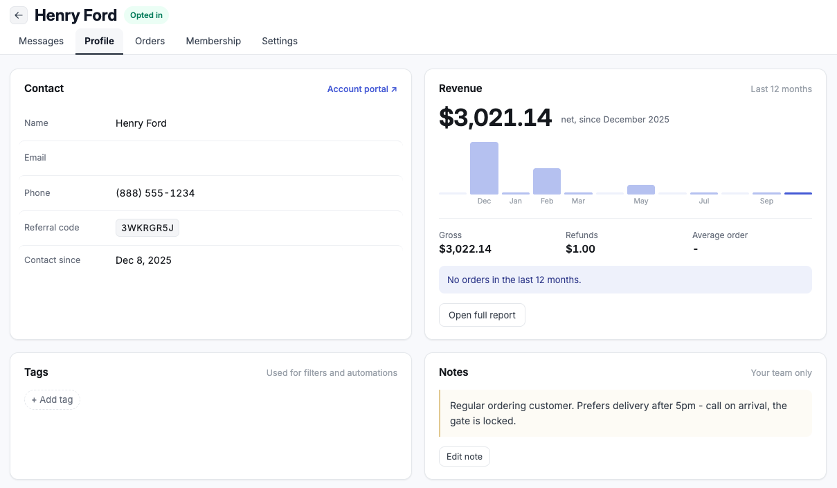 Updated customer profile.