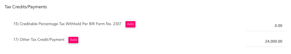 Tax Credits/Payments 