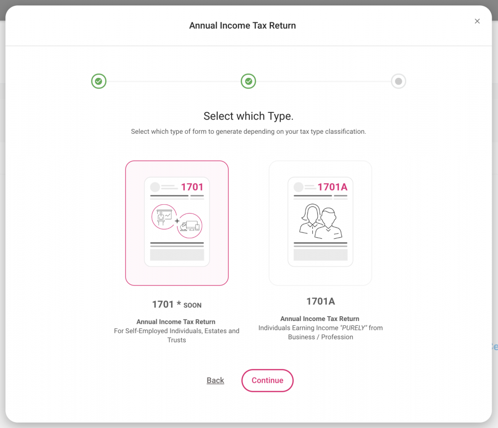 Annual Income Tax return -Select Which Type