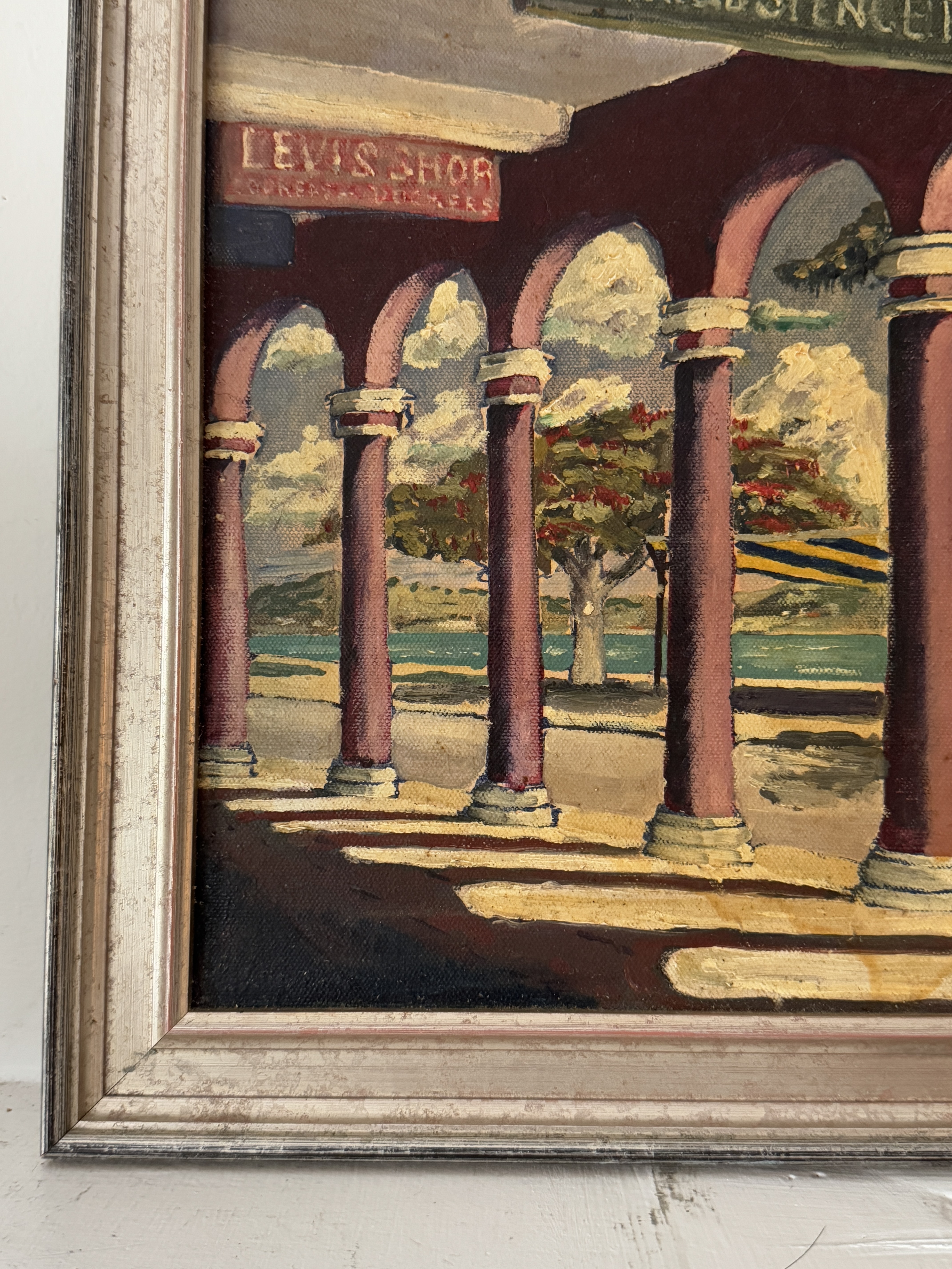 View: Mauve Arched Columns Building Painting