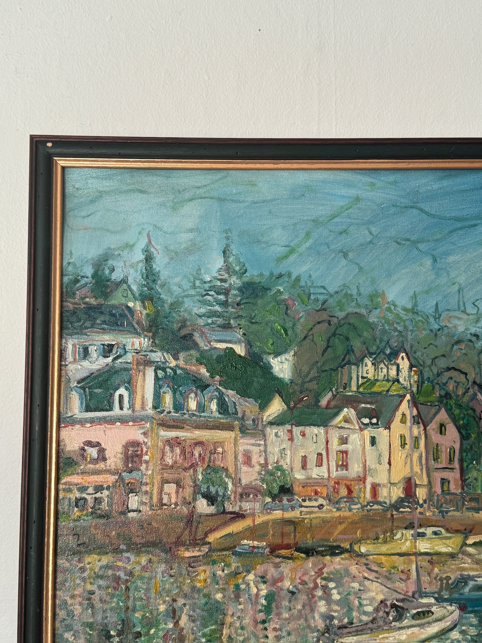 View: Impressionist London Harbor Vintage Oil Painting Signed