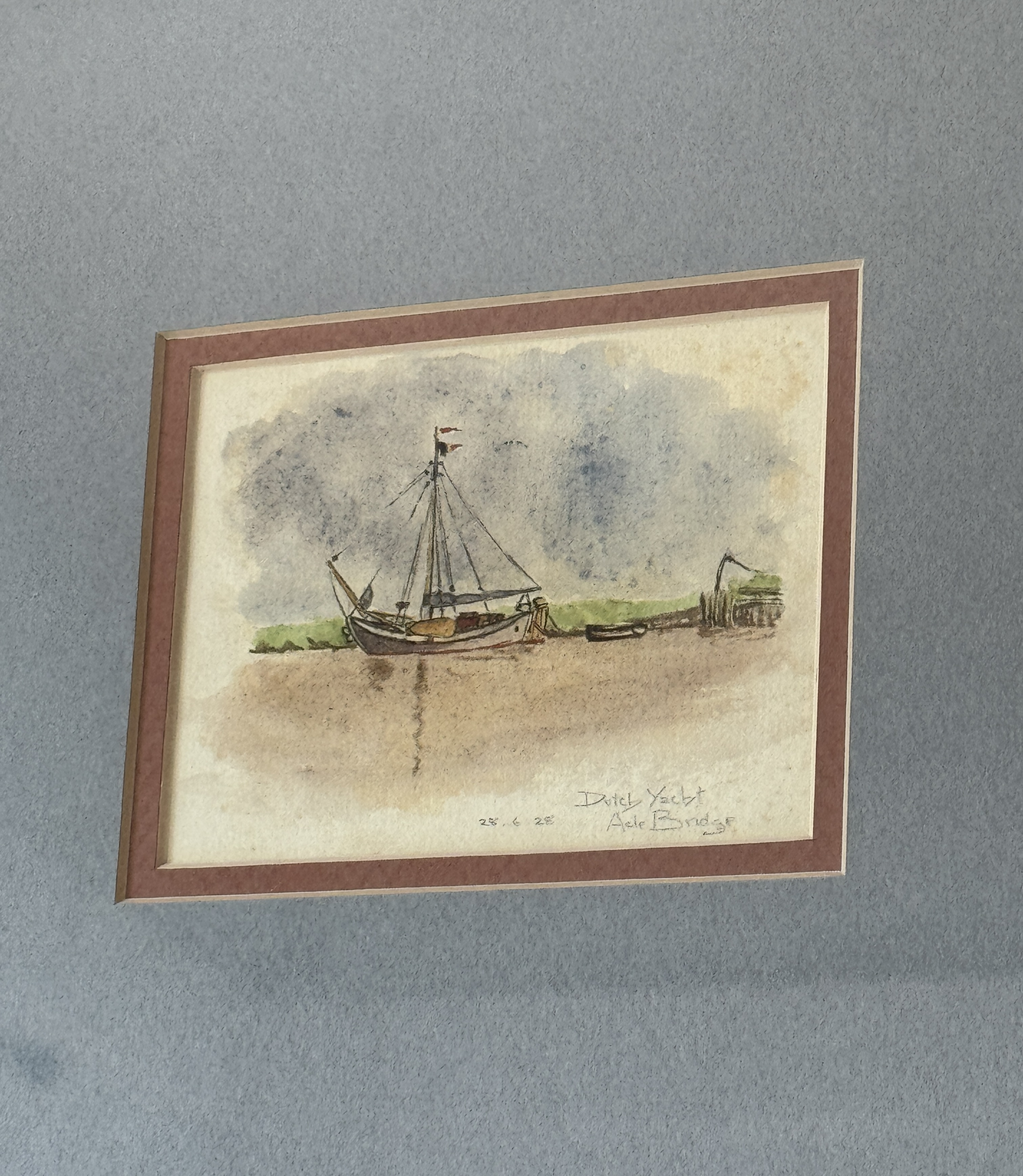 View: Blue Matted Dutch Yacht Watercolor