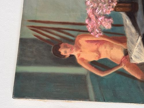 View: Nude Female Figure Painting Pink Flowers