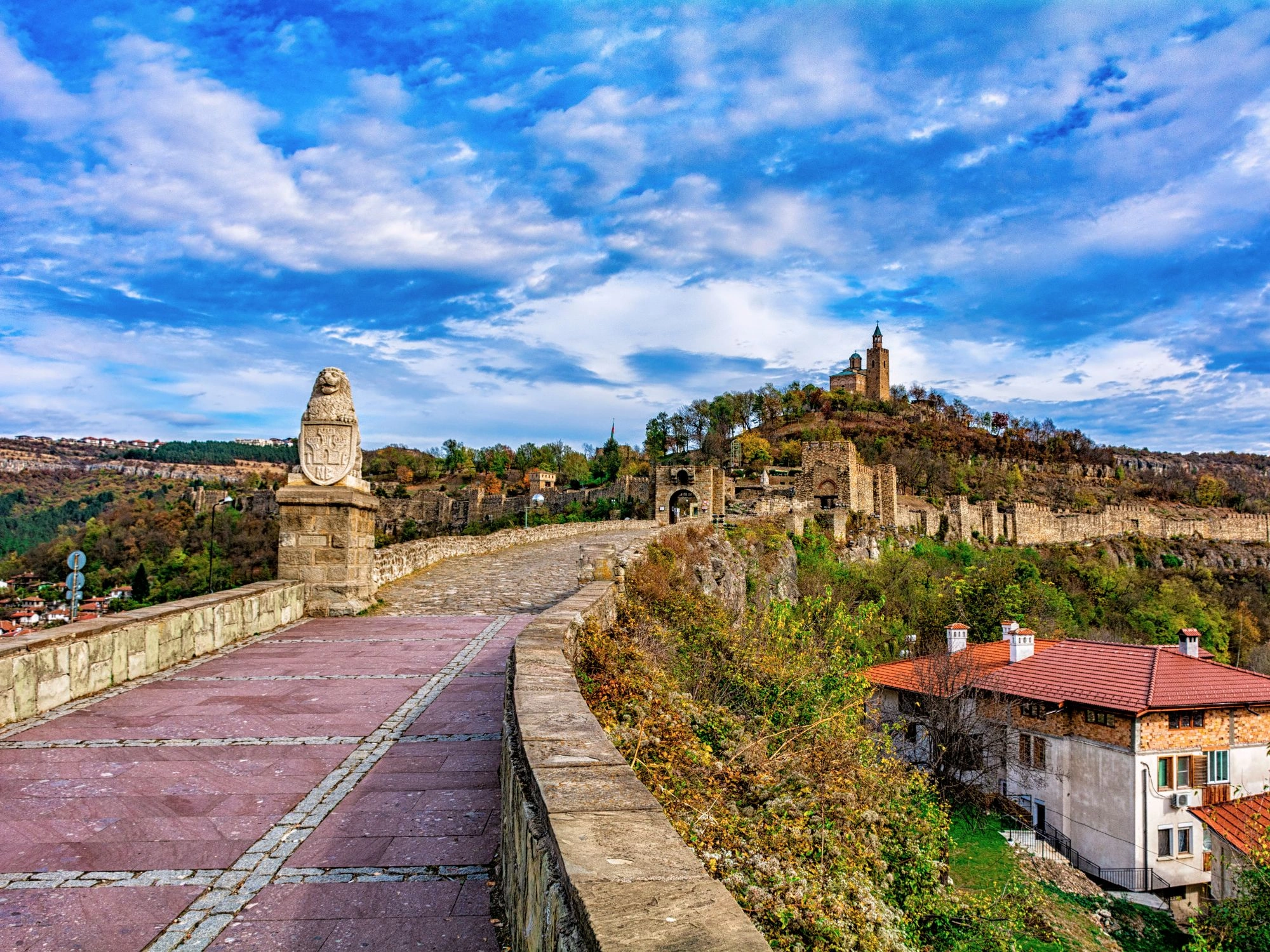 Tsarevets Fortress in Veliko Tarnovo - The medieval Tsarevets Fortress with stone walls and a church overlooking Veliko Tarnovo.