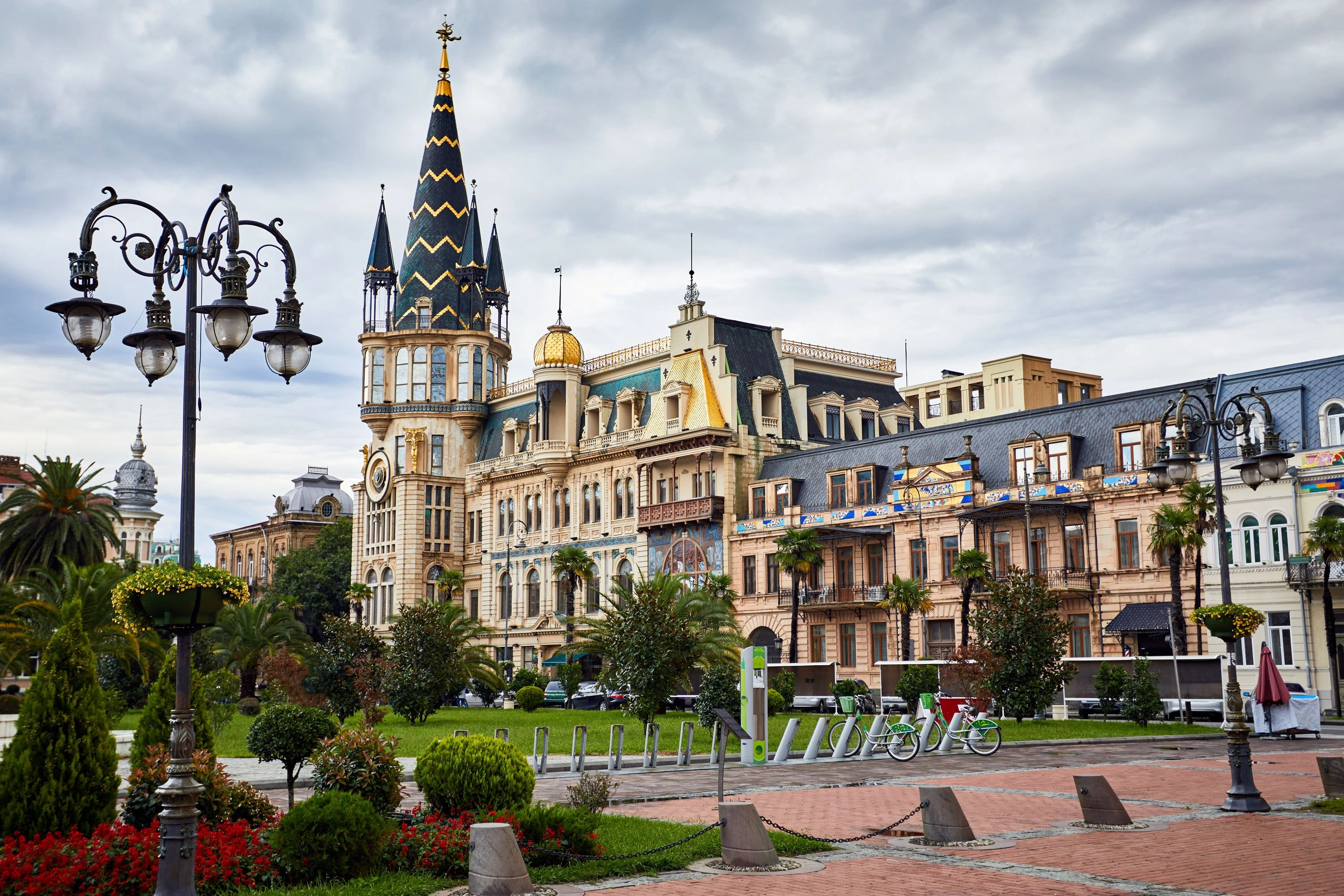 Europe Square in Batumi, Georgia with the Astronomical Clock Tower and ornate neo-Gothic architecture