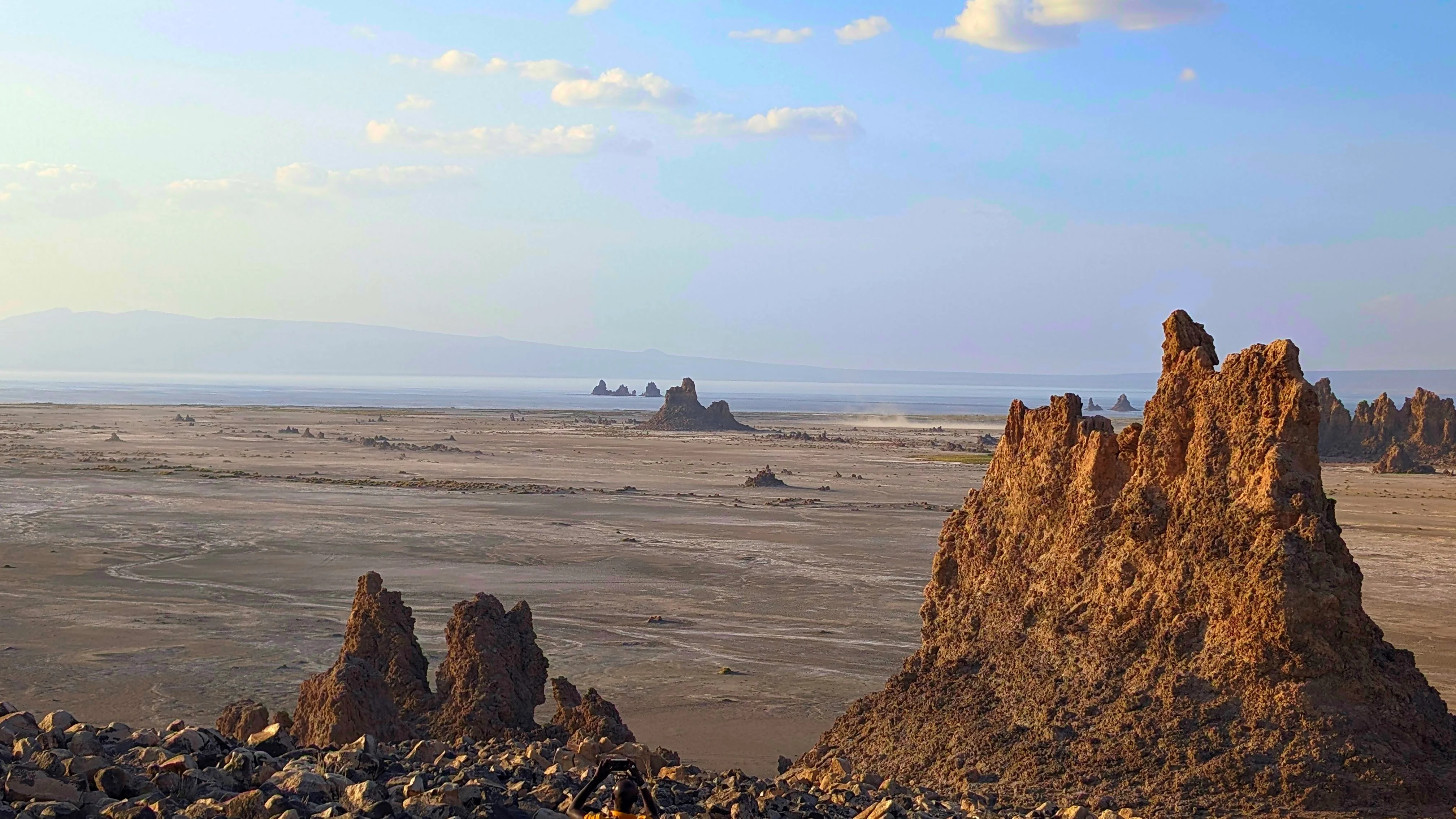 Scenic view of Lake Abbe with chimney-like formations in Djibouti.