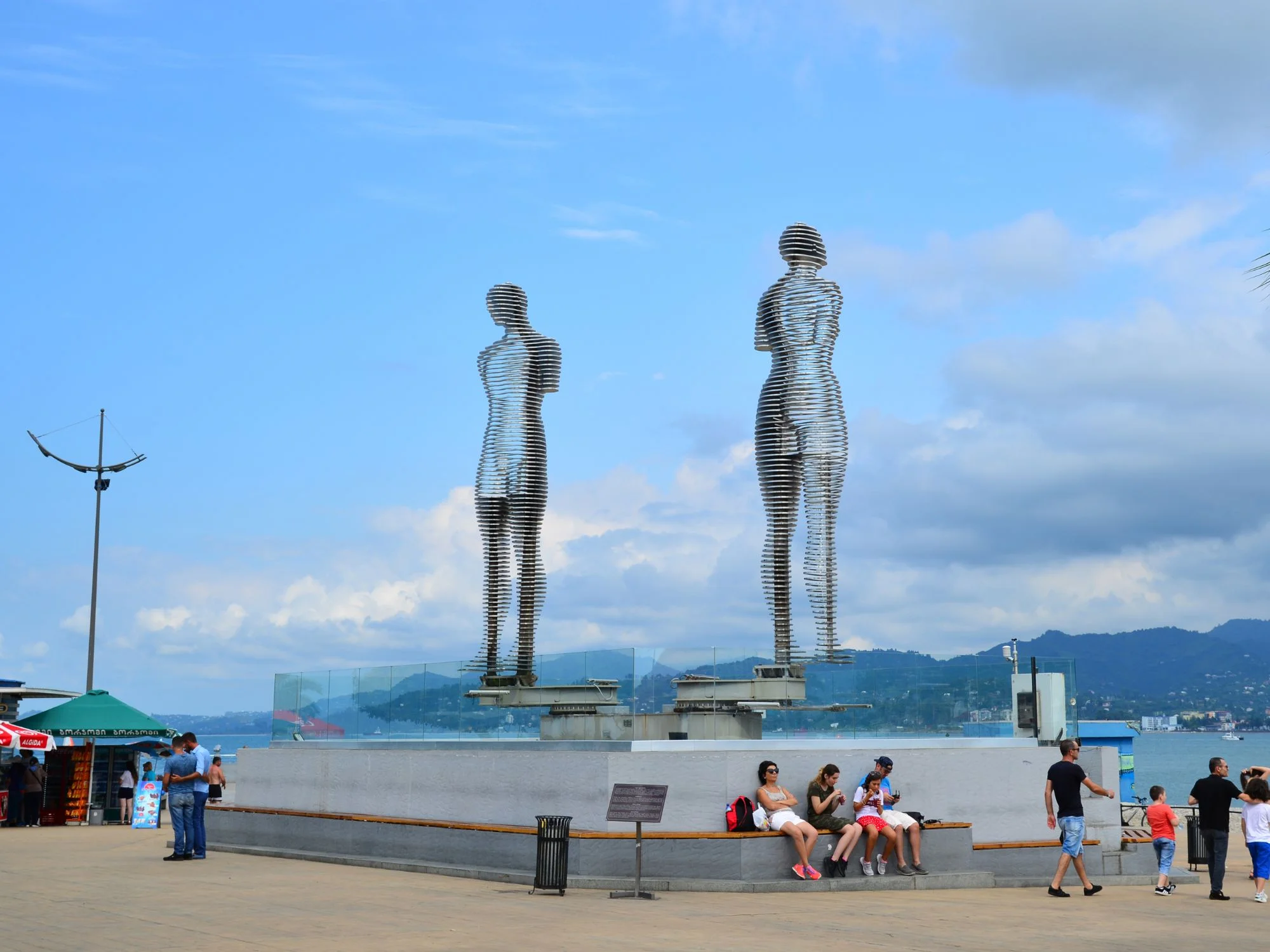 Tamara Kvesitadze's 'Ali and Nino' kinetic statues on the Black Sea promenade in Batumi, Georgia
