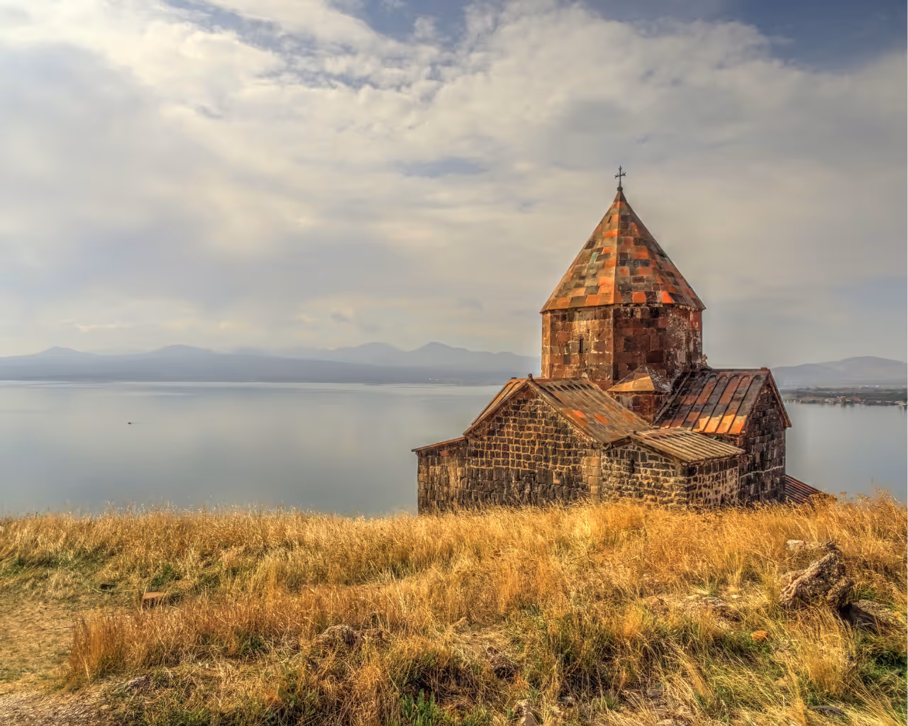 Sevanavank Monastery overlooking the vast blue waters of Lake Sevan, Armenia’s largest freshwater lake.