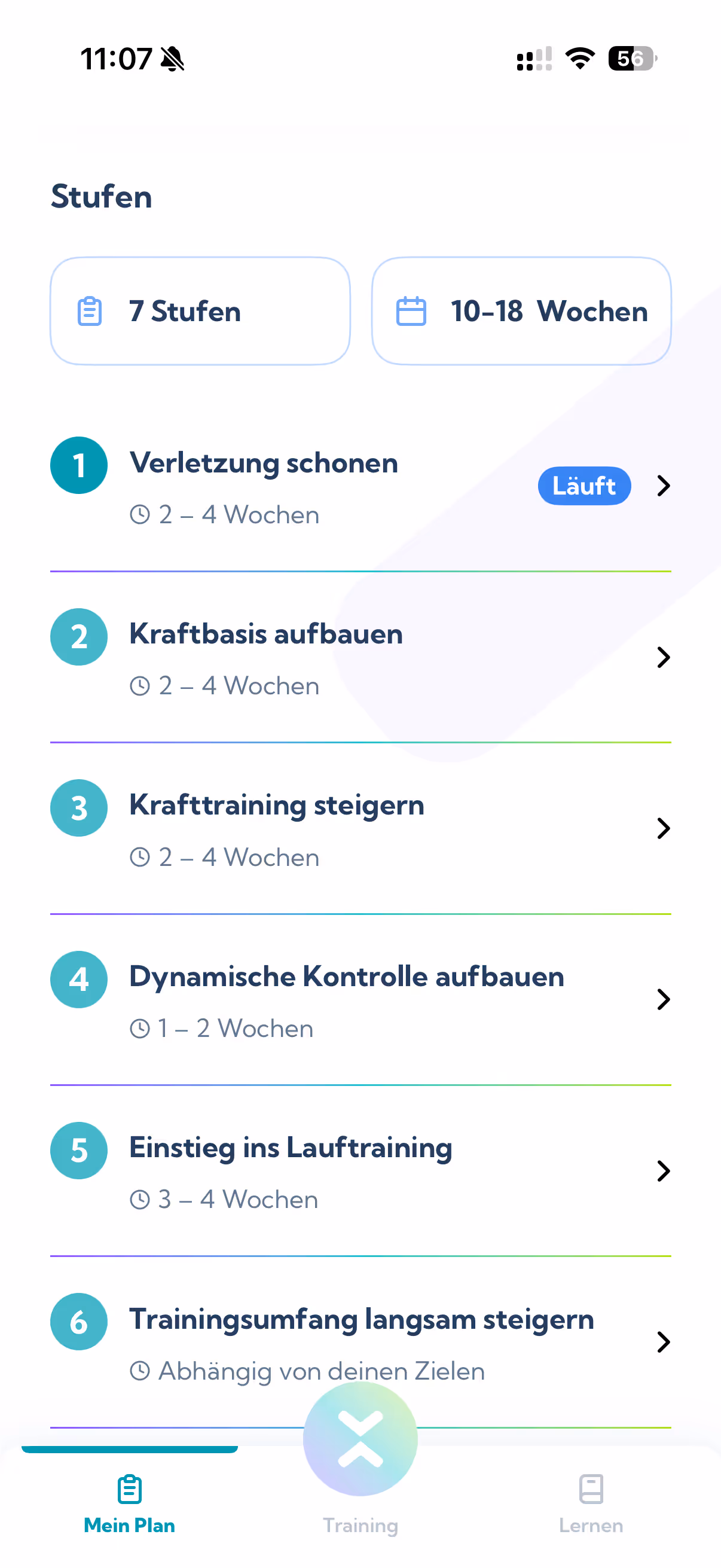 Stufenübersicht eines Exakt Rehaplans