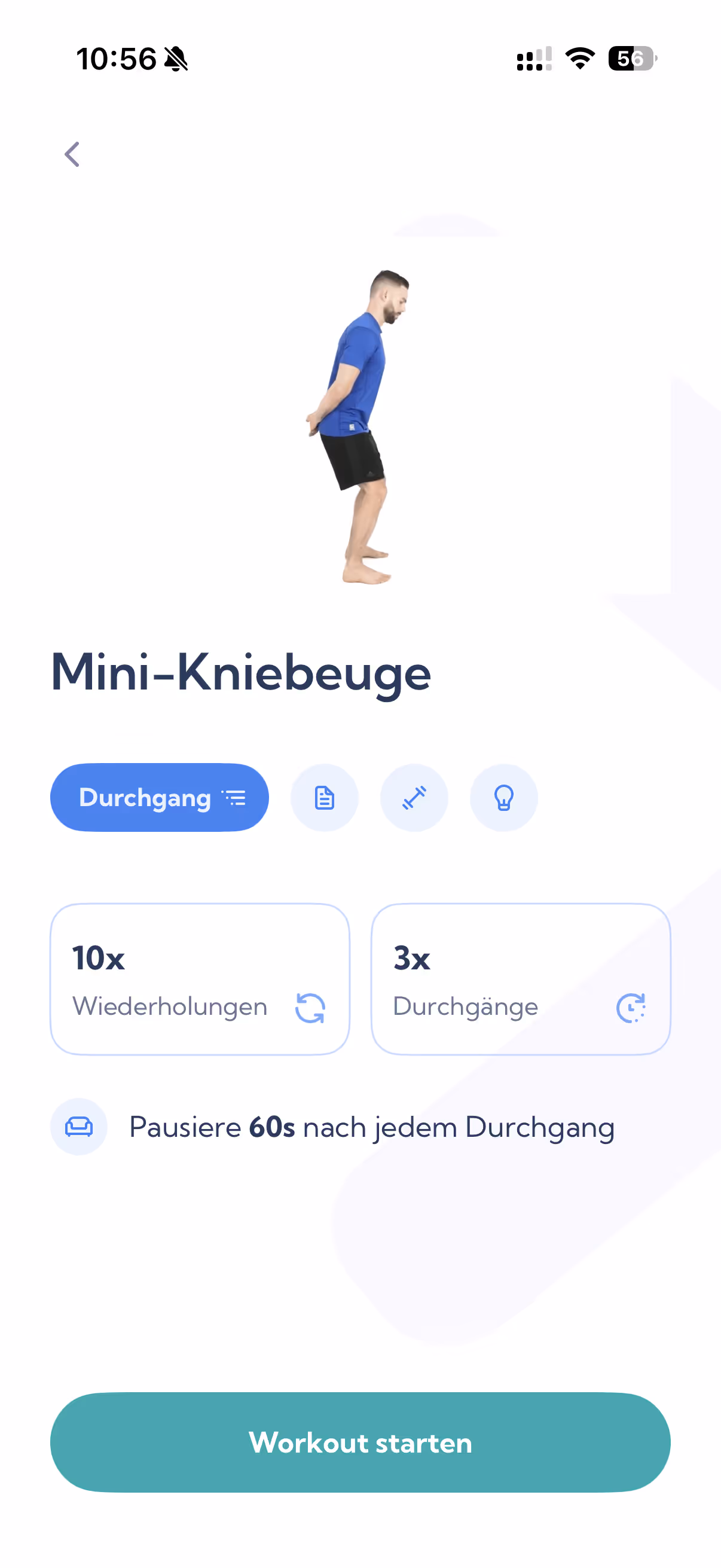Beispielaufgabe "Mini-Kniebeuge" in der Exakt-App