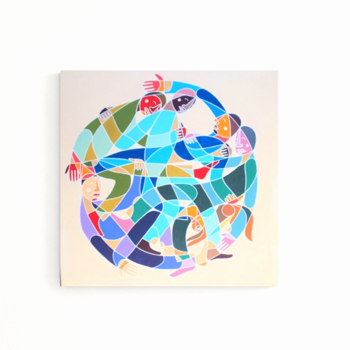 Personnages formant un cercle ensemble, jeu de formes