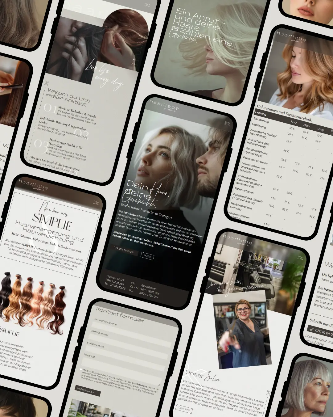Individuelles Webdesign für Friseur haarliebe in Stuttgart-Zuffenhausen – responsive Darstellung entwickelt mit Webflow von dencraft.