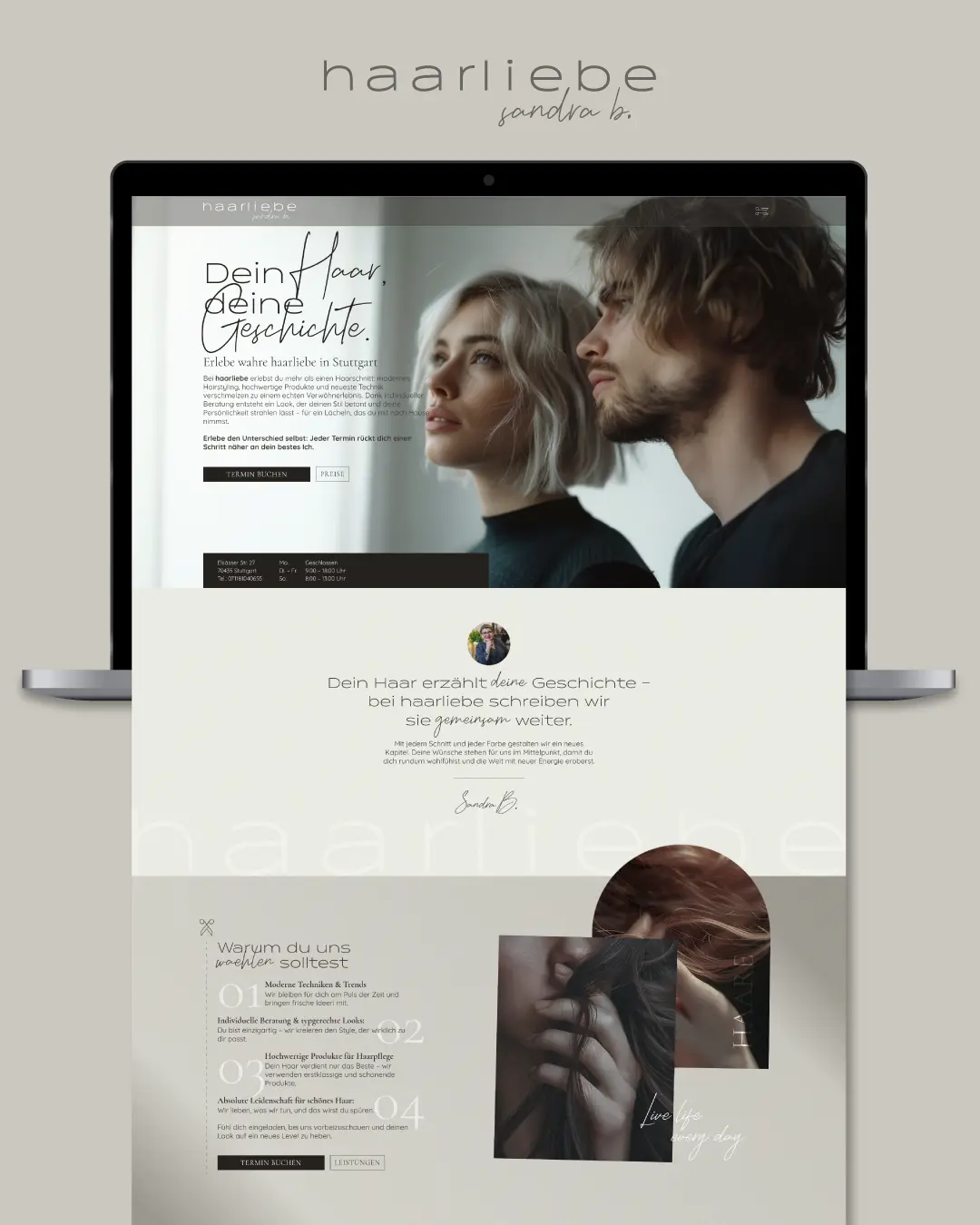 Laptop-Mockup mit neuer Website für Friseur haarliebe in Stuttgart-Zuffenhausen – Webflow Webdesign von dencraft.