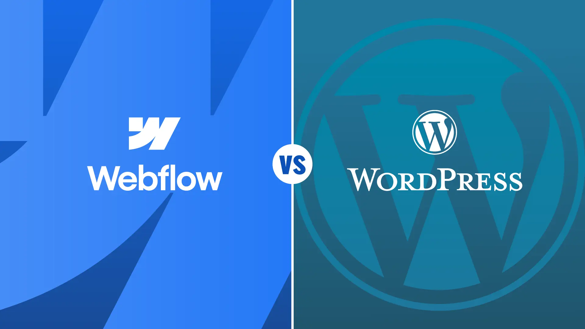 Webflow vs. WordPress im Vergleich 2025 – Titelbild des Blogartikels von dencraft werbeagentur mit gegenübergestellten Logos.
