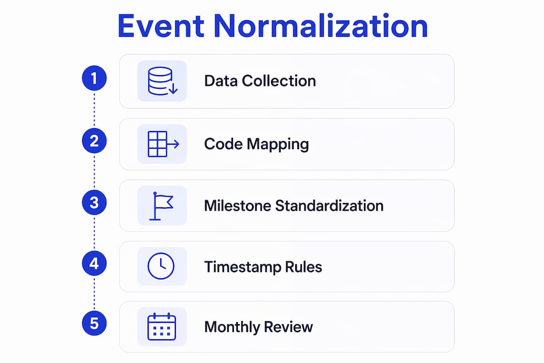 Infographic showing event normalization workflow steps