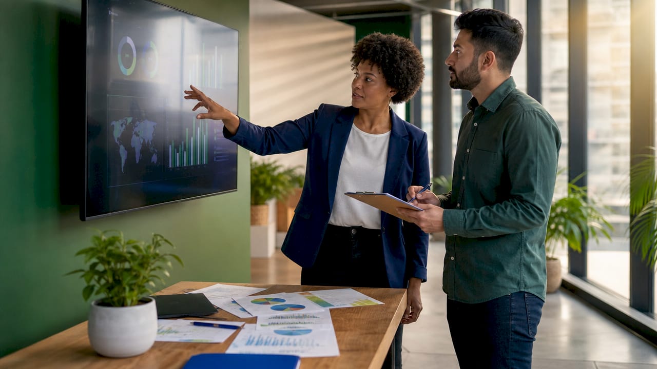 Hands of professionals collaborating over logistics data