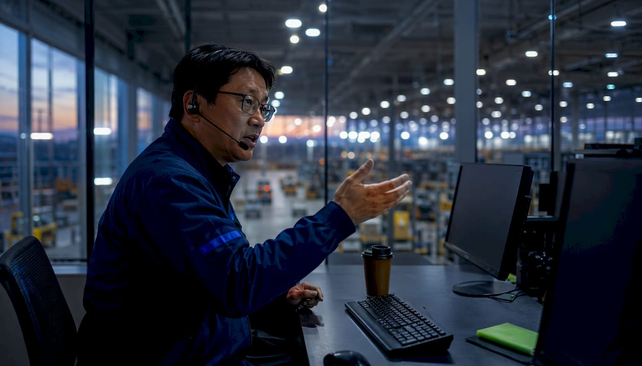 Warehouse supervisor in automation control room