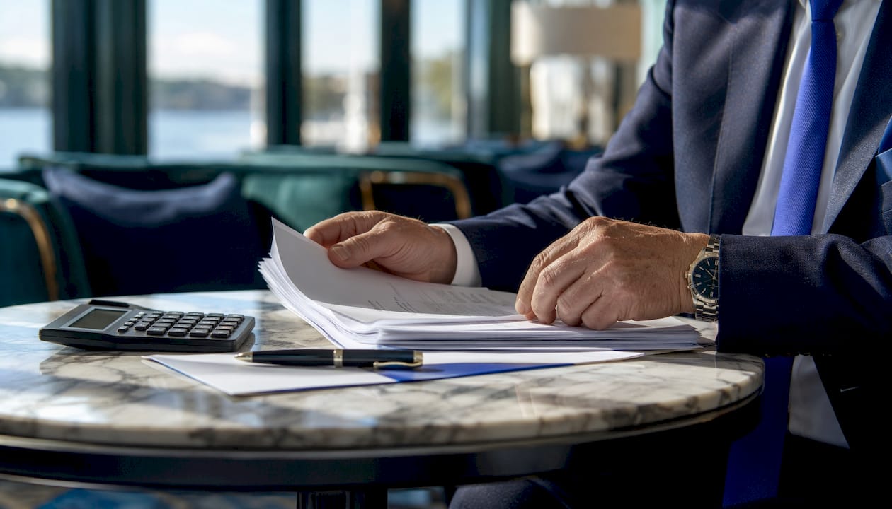 Hands reviewing freight margin reports