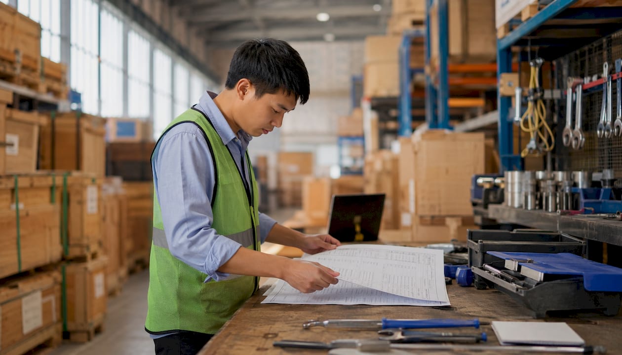 Technician using freight management software