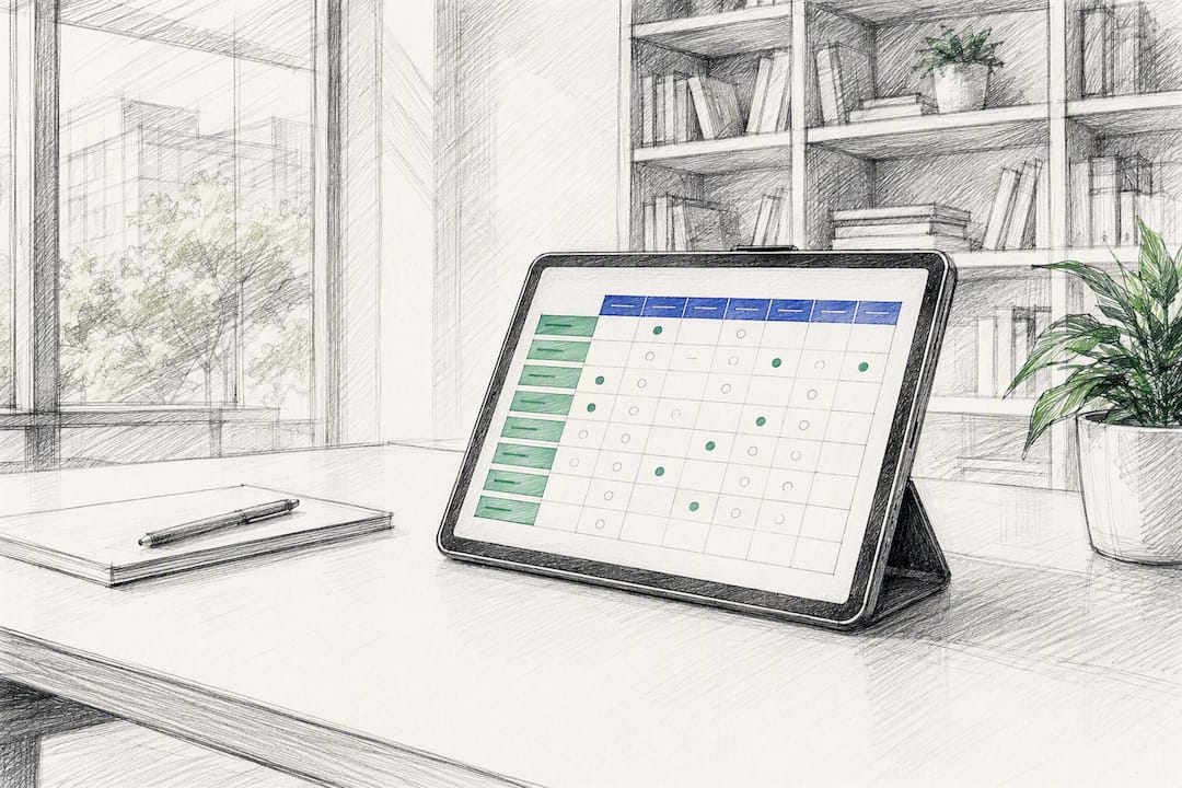 Role matrix spreadsheet on digital tablet