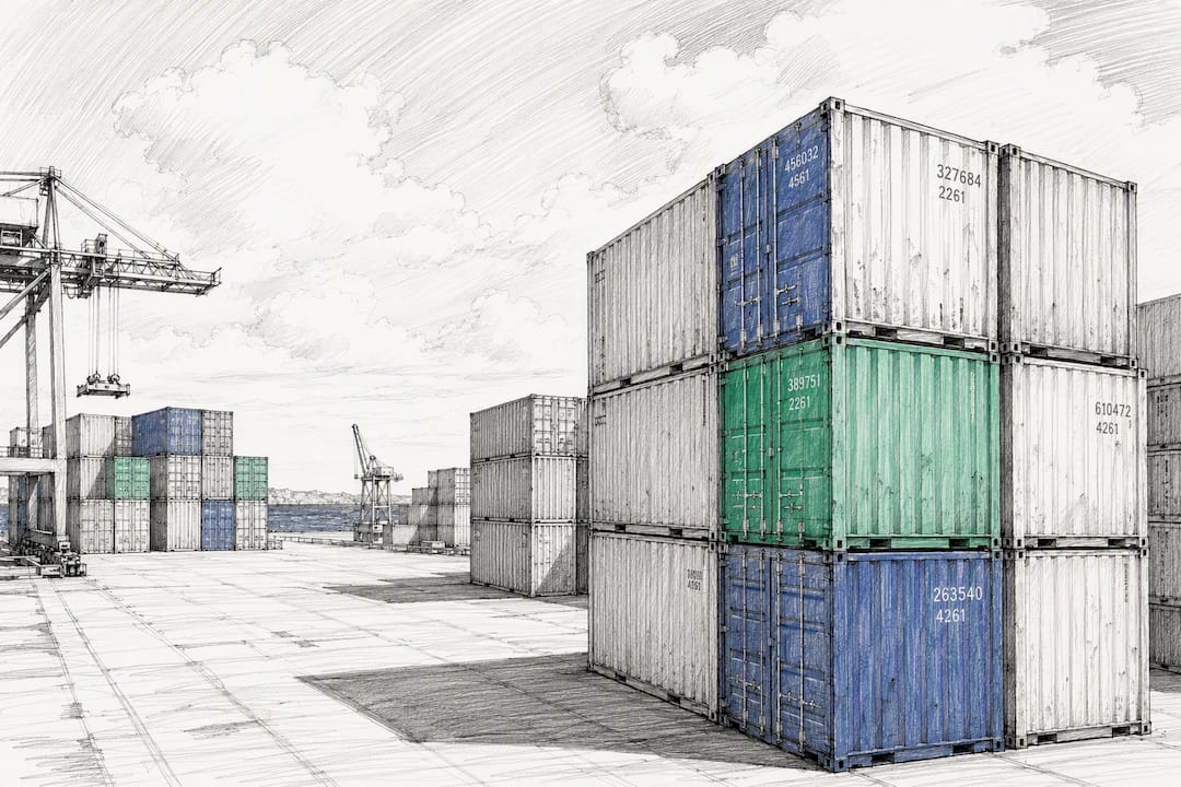 Stacked cargo containers at a modern port