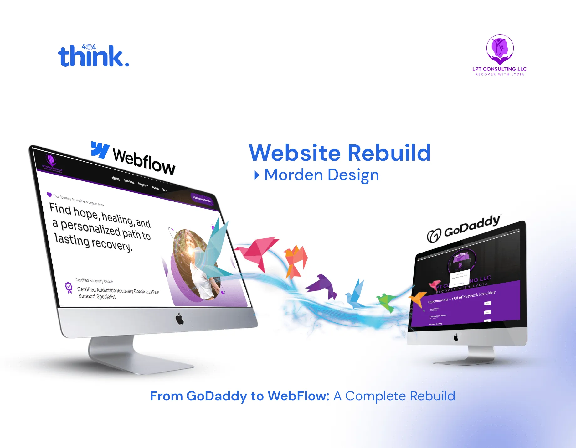 Cover image for 'Recover with Lydia', a web design case study at Think404