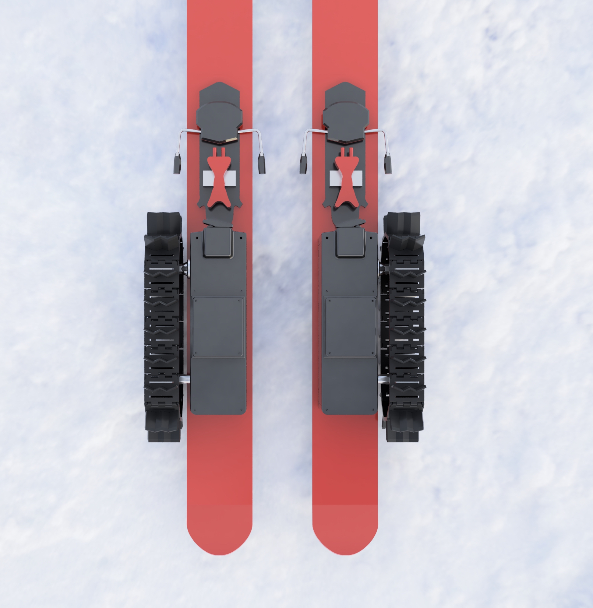 Electric Ski Unit, that attached to a ski with tank tracks - Top View