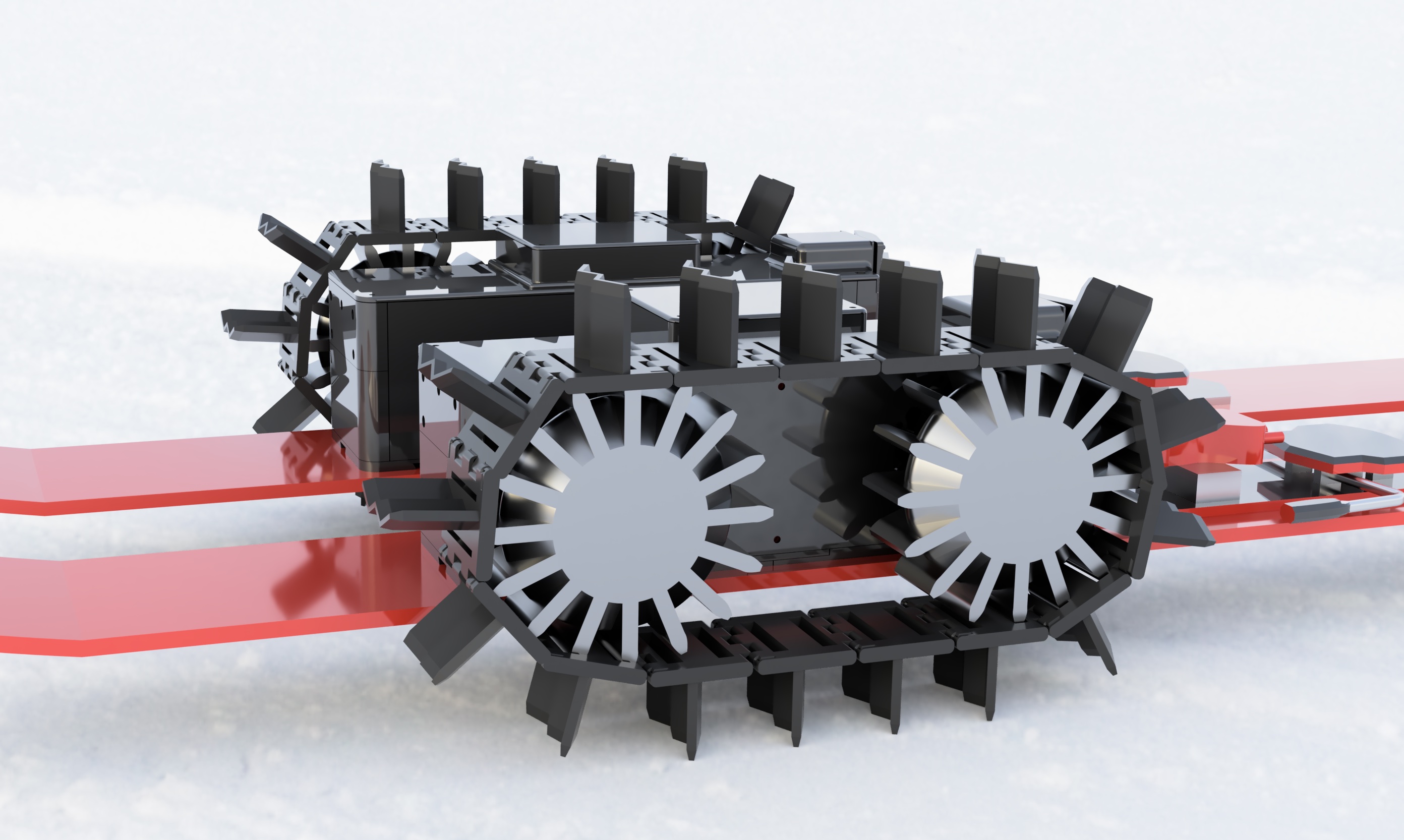 Electric Ski Unit, that attached to a ski with tank tracks - Side Profile