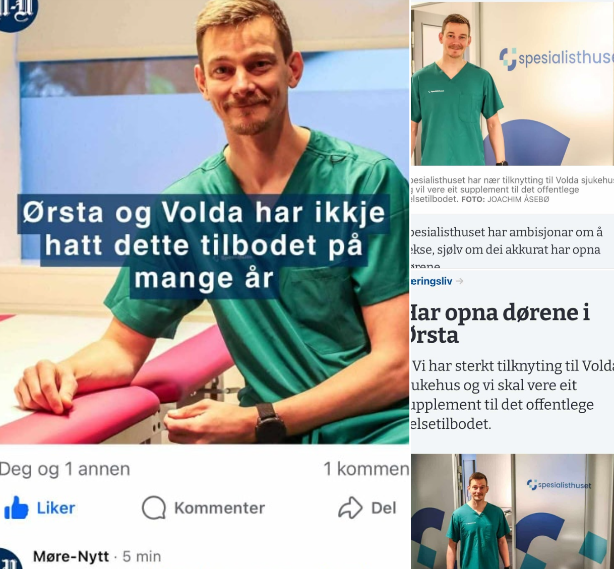 Bilete til artikkelen «Spesialisthuset omtalt i fleire aviser på Sunnmøre og i Nordfjord»