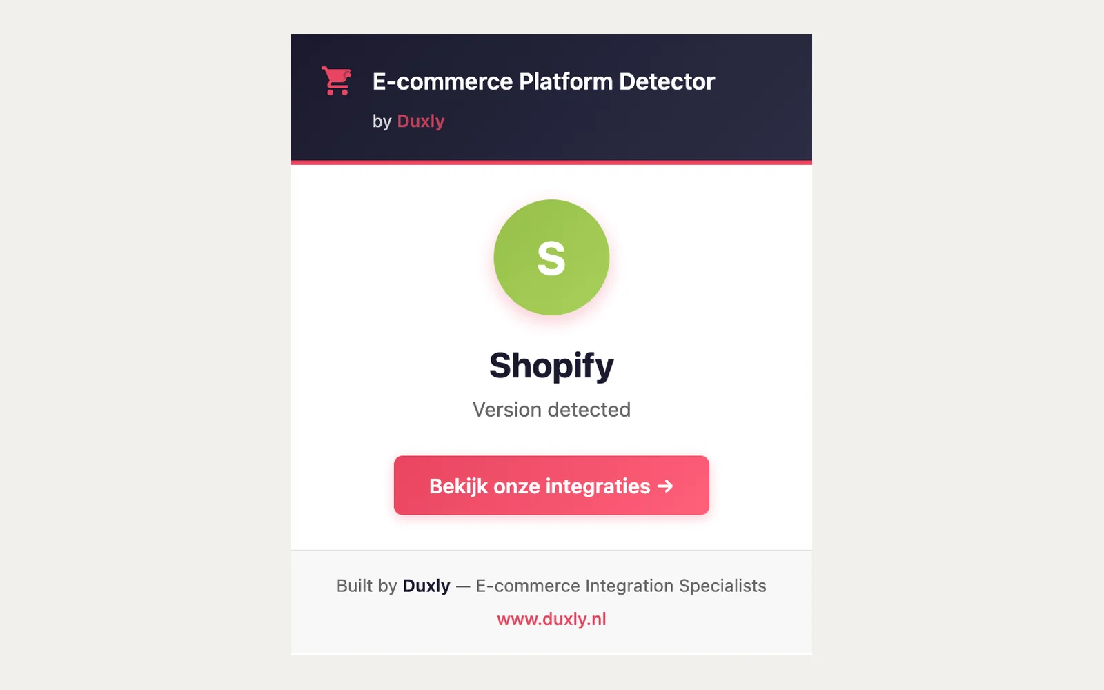 Popup van de extensie die Shopify herkent