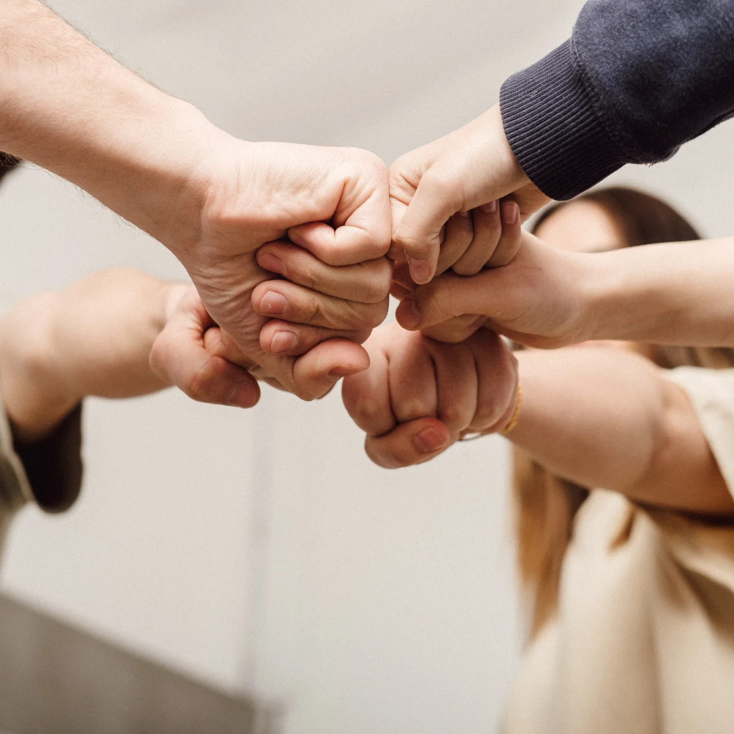 Multiple hands joined together.