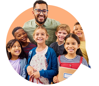 Kids with their teacher posing for a picture.