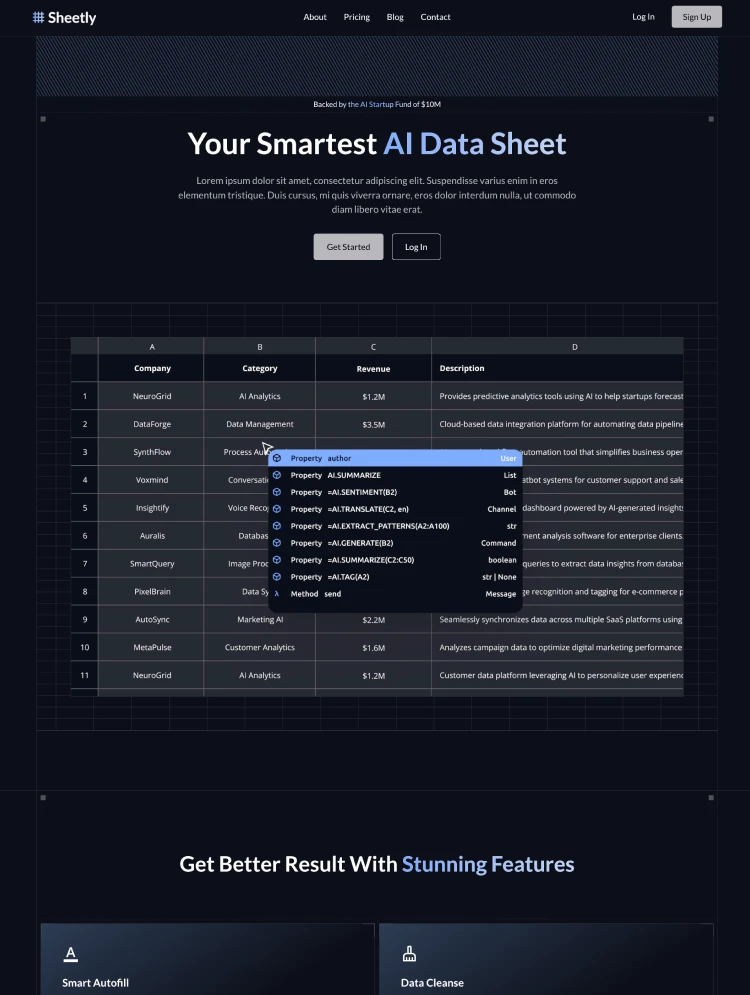 Ai Google Sheet Microsfot Excel Software Website Template