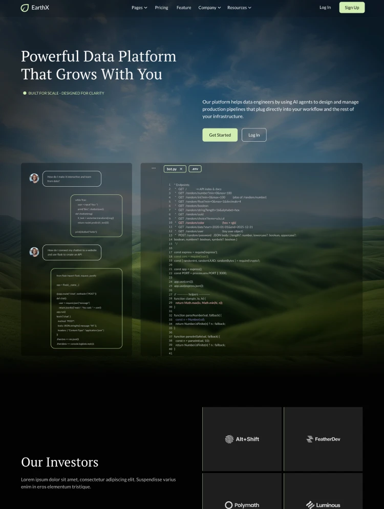 EarthX Dark Ai Website Template