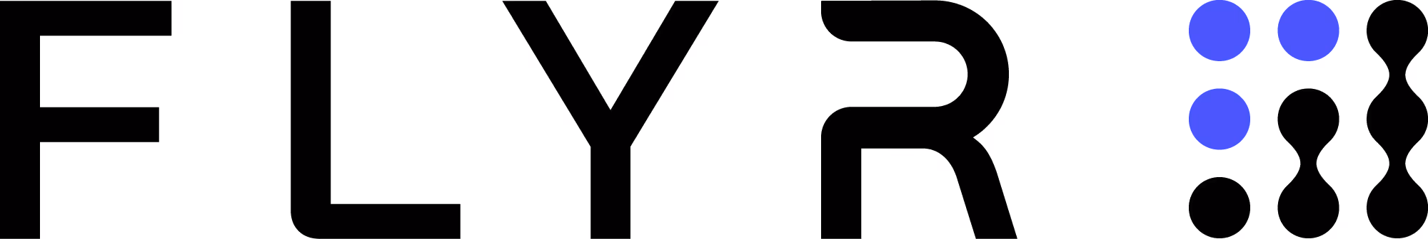 Logo displaying the text 'FLYR' in black with a pattern of blue and black dots on the right.