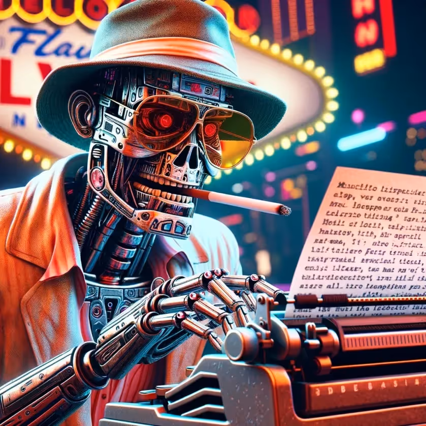 Robot image of Thompson at the typewriter