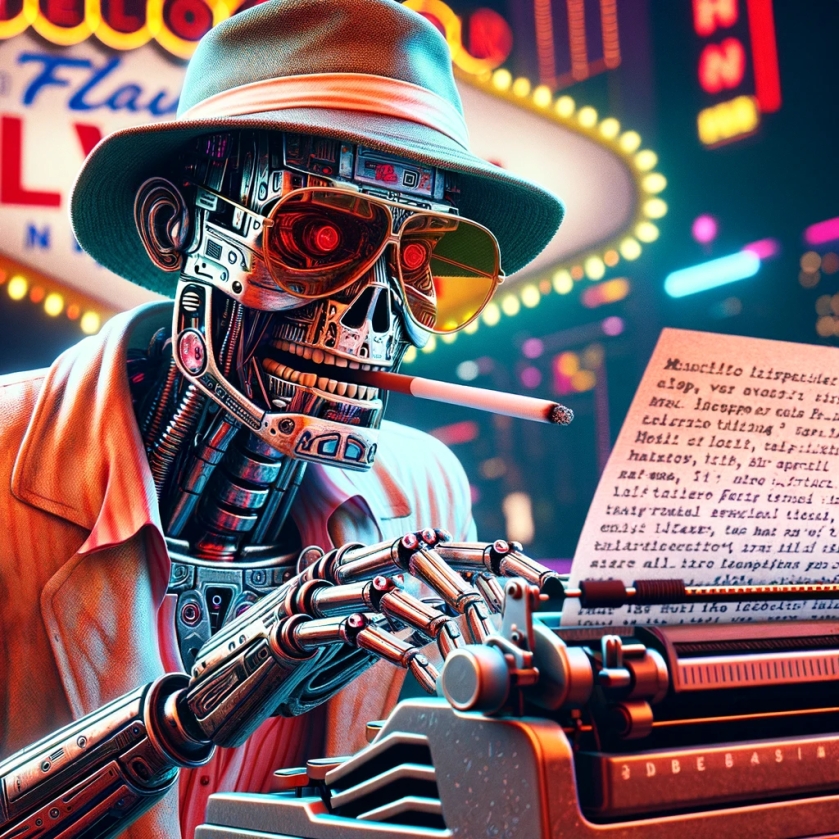 Robot image of Thompson at the typewriter