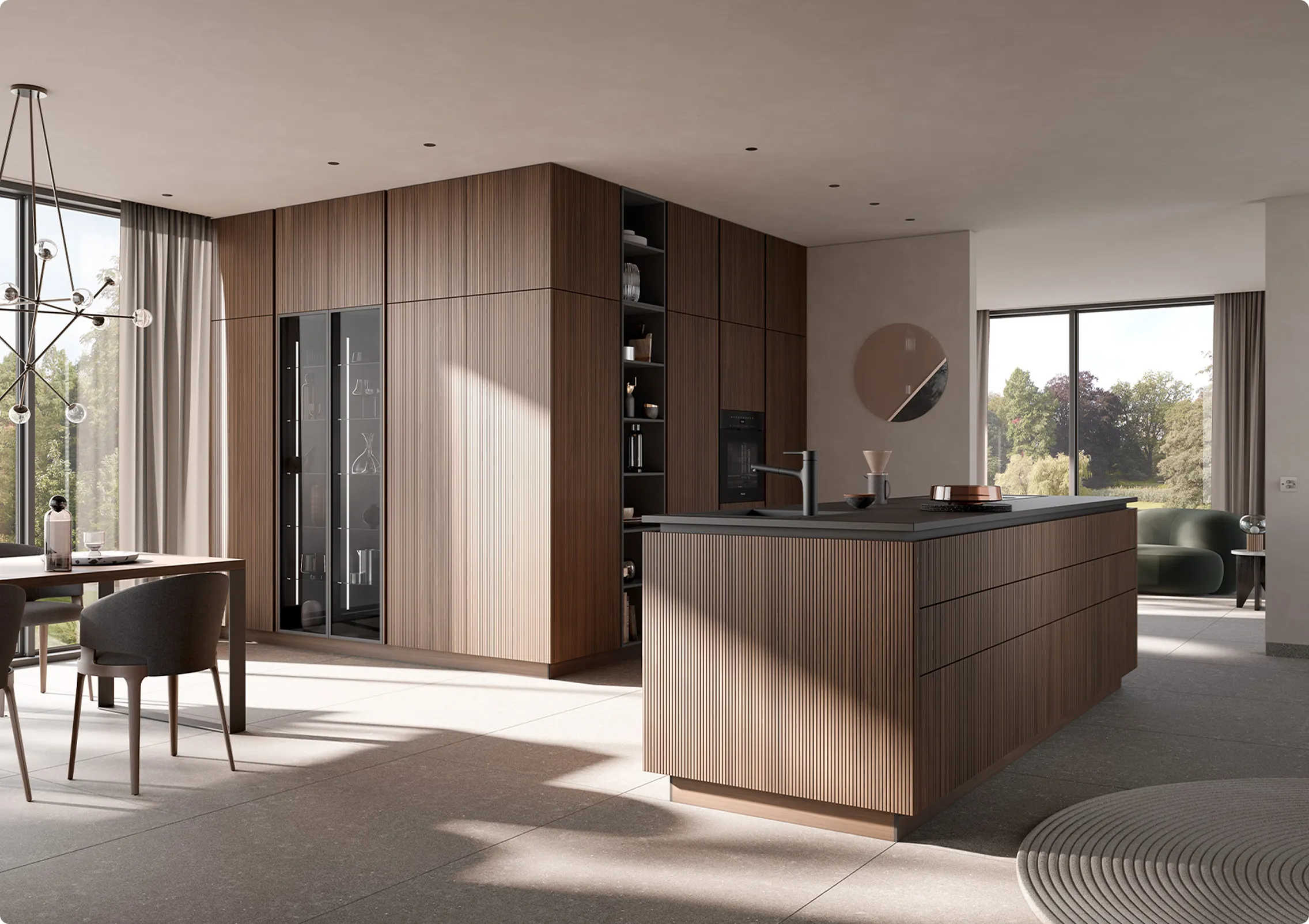 Agencement prémium, Chançay et Amboise bois chêne placage rainuré bois véritable noyer massif , l'atelier du cuisiniste tours, créateur d'intérieur
