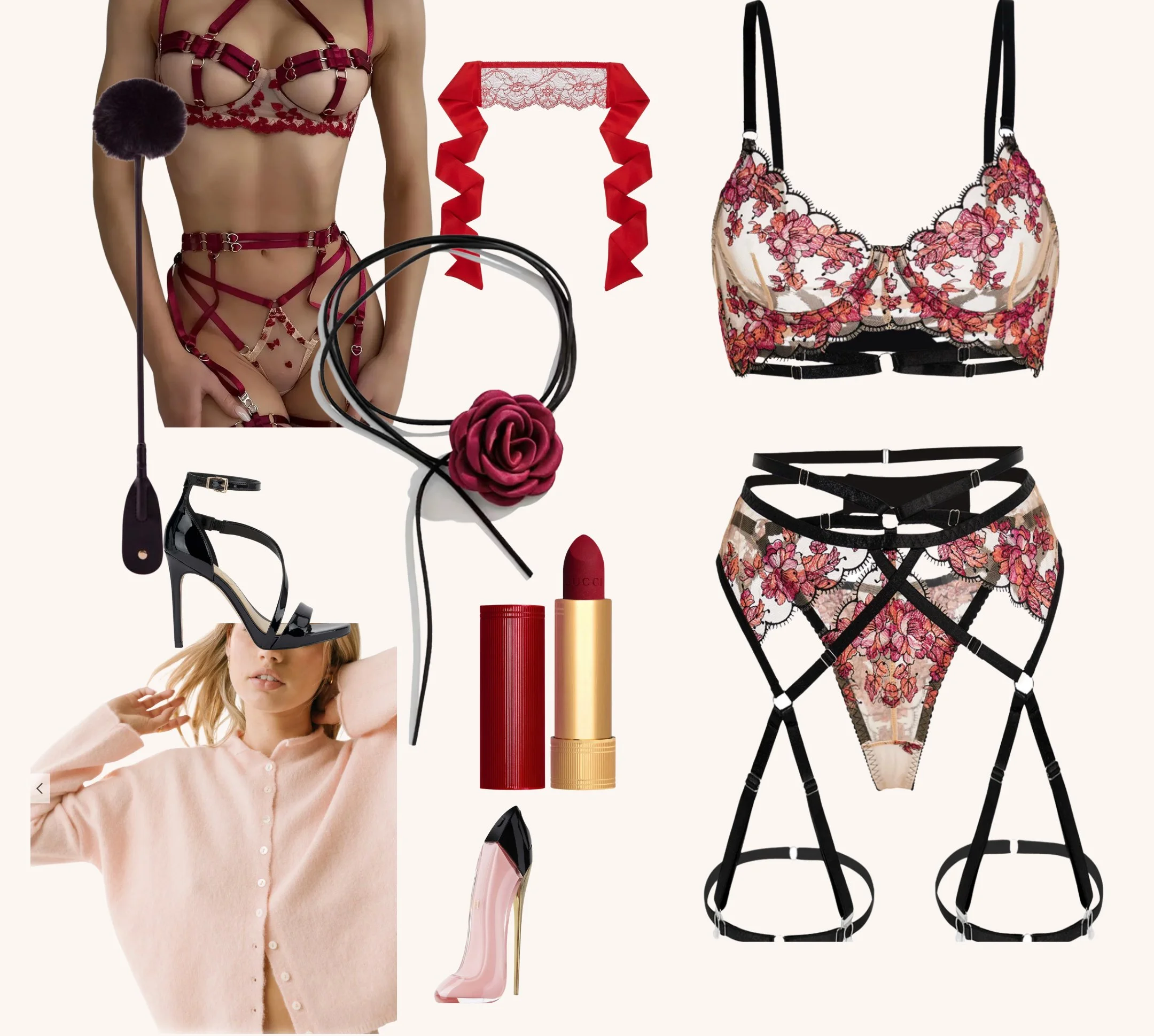 collage of valentines day lingerie outfits