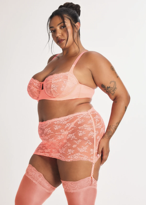 peach lace lingerie set