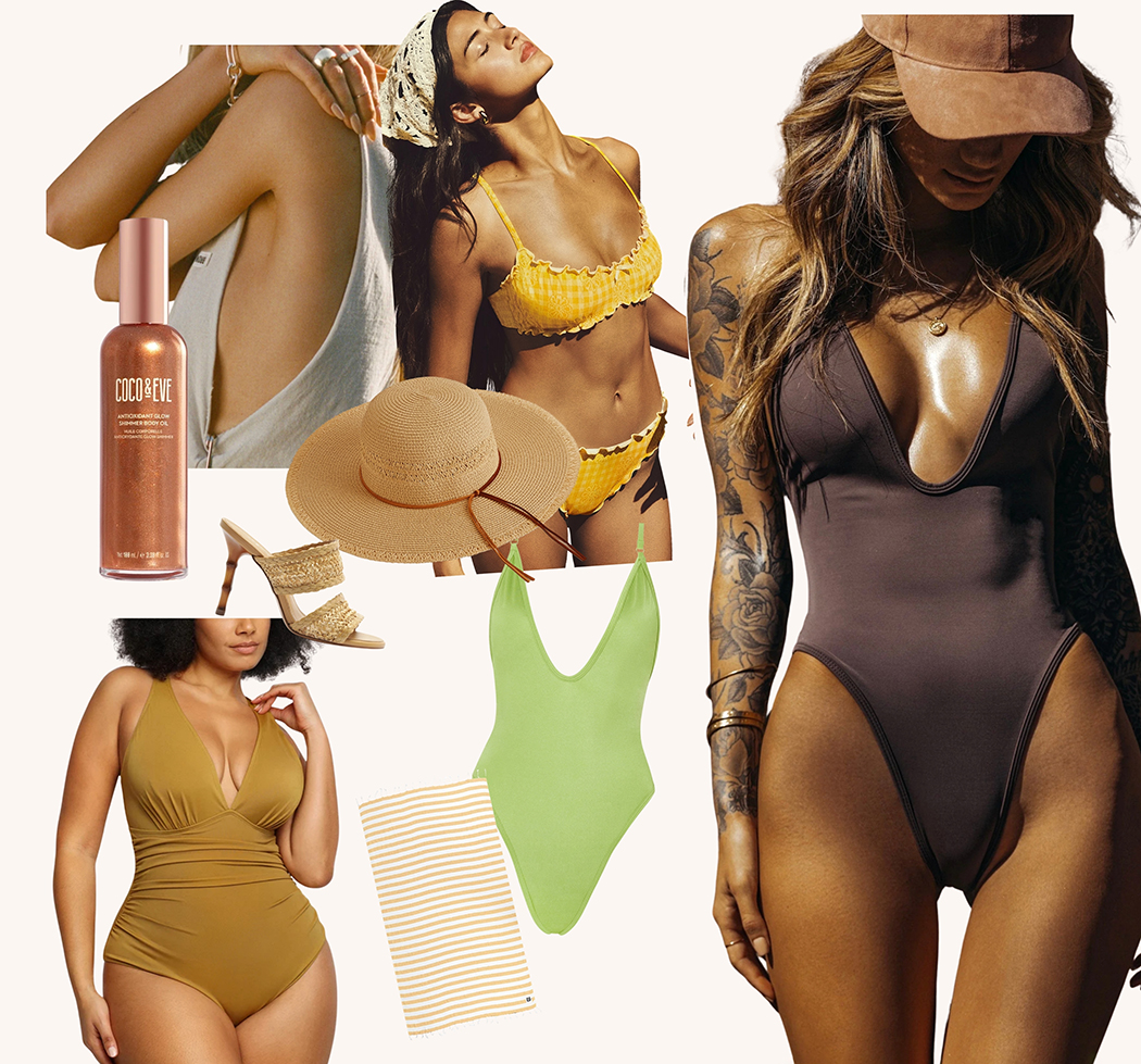collage of pool outfits 
